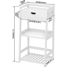 Bathroom Shelves, 3 Tier Ladder Shelf with Drawers, Bamboo Nightstand Open Shelving, Bookshelf Bookcase End Table Plant Stand for Living Room, Bedroom, Bathroom, Kitchen - White - View 7