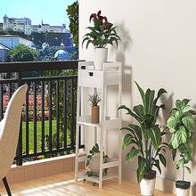 Bathroom Shelves, 3 Tier Ladder Shelf with Drawers, Bamboo Nightstand Open Shelving, Bookshelf Bookcase End Table Plant Stand for Living Room, Bedroom, Bathroom, Kitchen - White - View 6