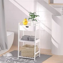 Bathroom Shelves, 3 Tier Ladder Shelf with Drawers, Bamboo Nightstand Open Shelving, Bookshelf Bookcase End Table Plant Stand for Living Room, Bedroom, Bathroom, Kitchen - White - View 8