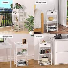 Bathroom Shelves, 3 Tier Ladder Shelf with Drawers, Bamboo Nightstand Open Shelving, Bookshelf Bookcase End Table Plant Stand for Living Room, Bedroom, Bathroom, Kitchen - White - View 11