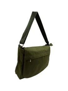 Pasta estilo carteiro em lona para notebook - Verde Militar - Visão 2