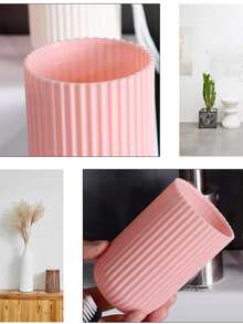 1pc 500ml Portable Cylinder-Shaped Toothbrush & Toothpaste Case With Striped Pattern, Including A Portable Cup & Toothbrush Holder With Handle, Suitable For Daily Use And Traveling - Pink - View 7