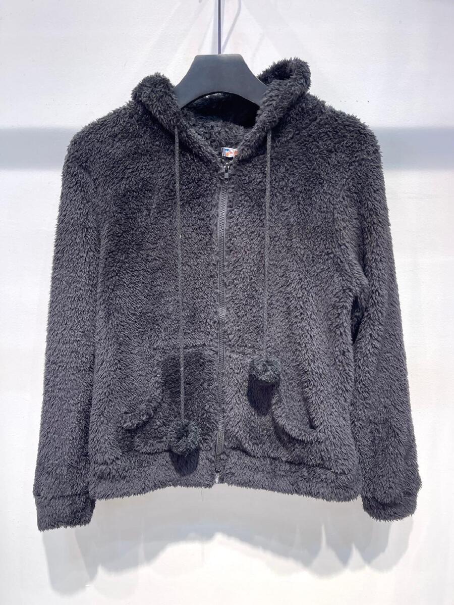 Casaco Meletom de pelinho inverno blusa frio feminino - Preto - Visão 1