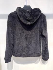 Casaco Meletom de pelinho inverno blusa frio feminino - Preto - Visão 2