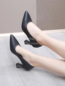 Zapatos de tacón azul para mujer con punta decorada con pedrería - Azul - Ver 6