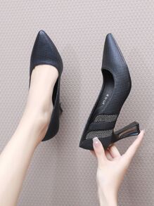 Zapatos de tacón azul para mujer con punta decorada con pedrería - Azul - Ver 7
