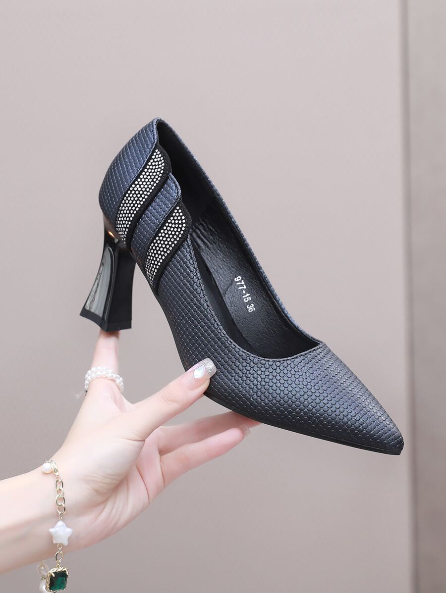 Zapatos de tacón azul para mujer con punta decorada con pedrería - Azul - Ver 1