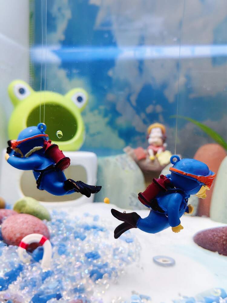 2 piezas Decoración del acuario con dibujos animados buzo en forma de flotante pecera Adorno micropaisaje - Azul - Añade 1