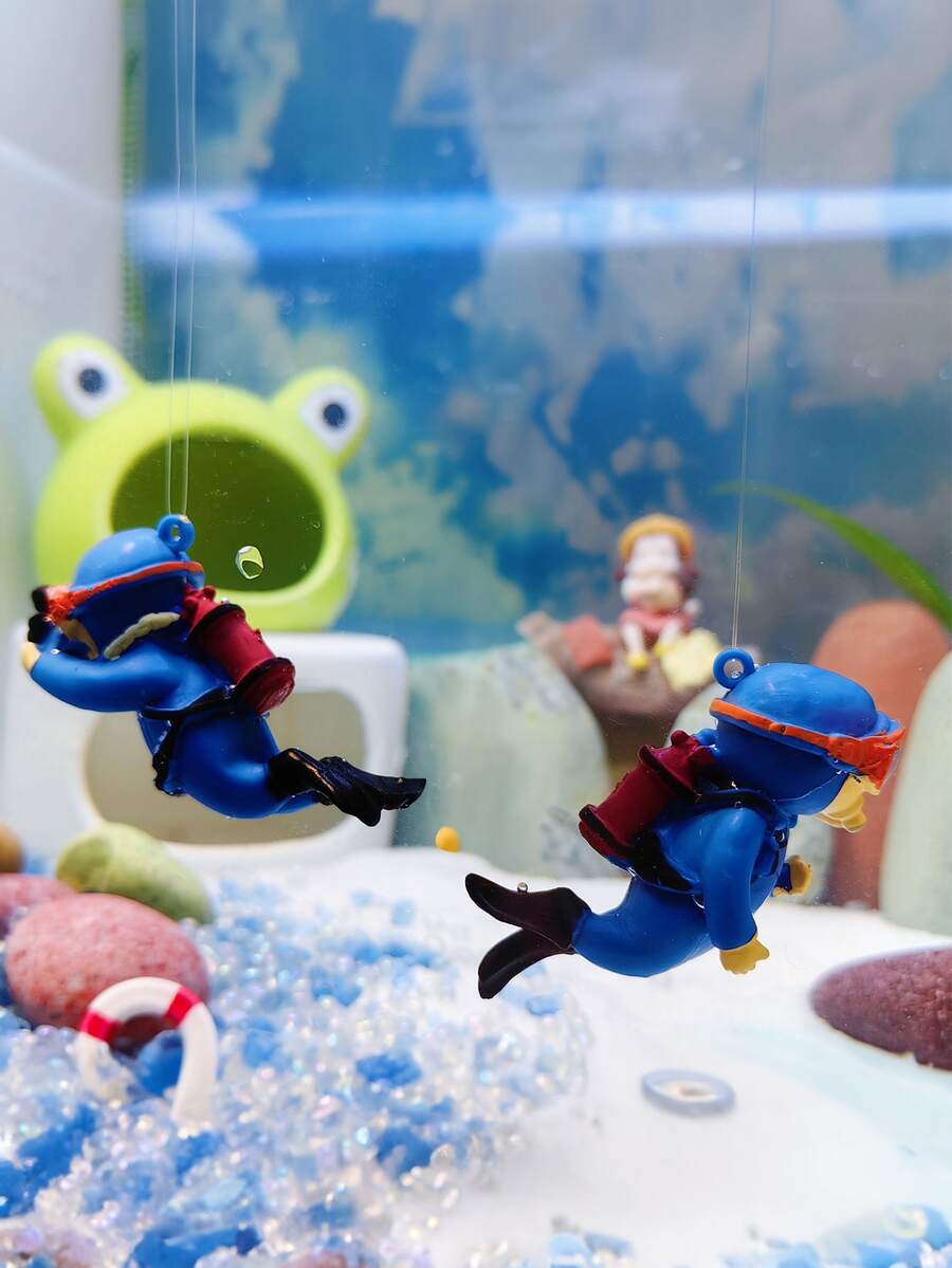2 piezas Decoración del acuario con dibujos animados buzo en forma de flotante pecera Adorno micropaisaje - Azul - Ver 1