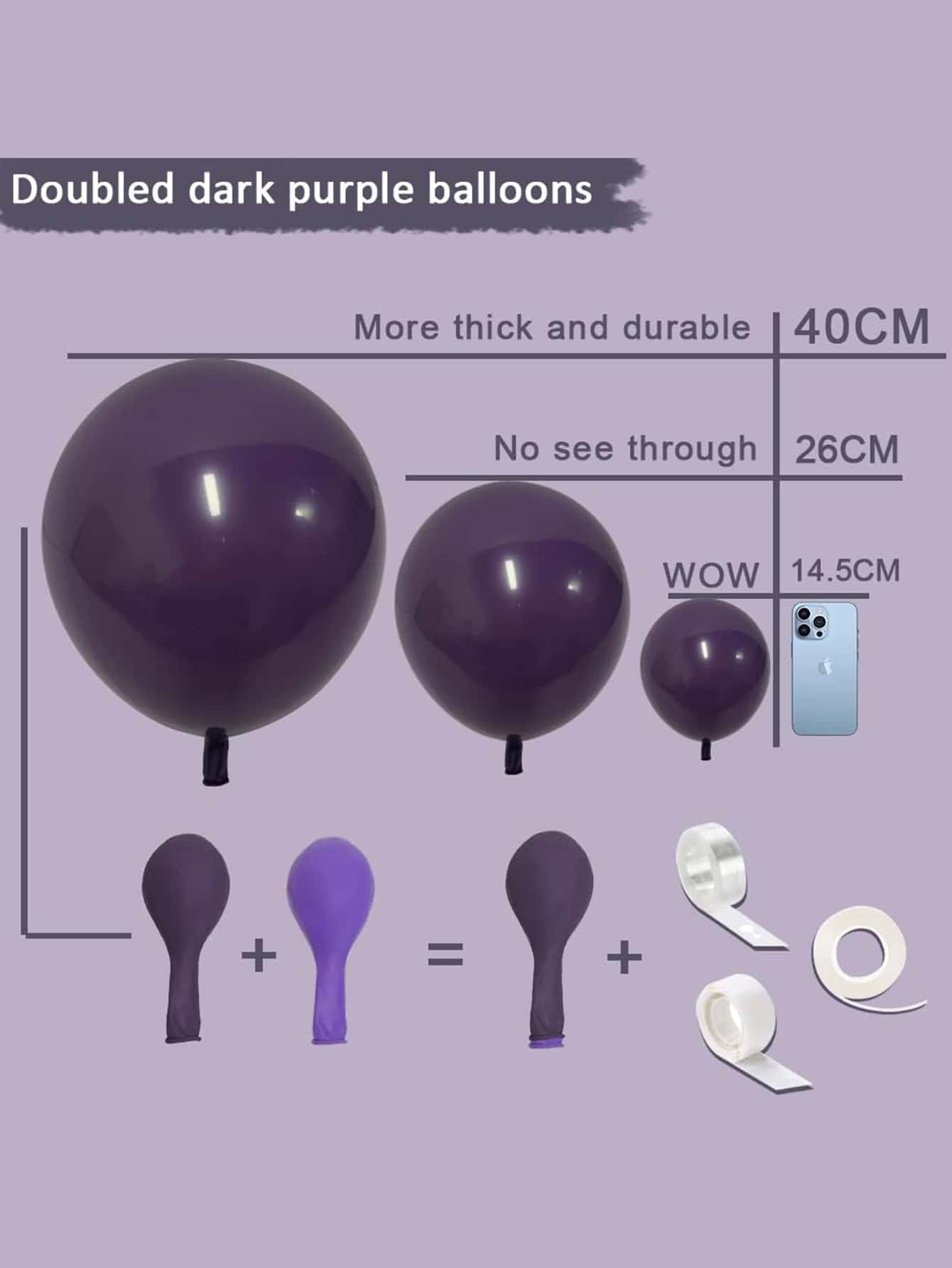 107pcs/87pcs/1pc Deep Purple Balloons, Double Stuffer Purple Balloon ...