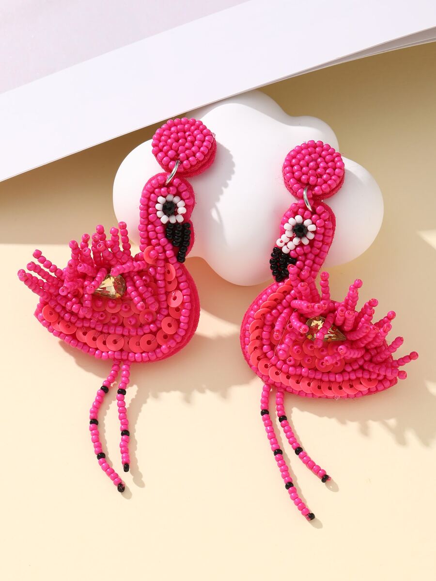 Chim hồng hạc Kết cườm Hoa tai , Hoàn hảo Đối với Ngày lễ Kỳ nghỉ - Màu Hồng Tươi - Xem 1