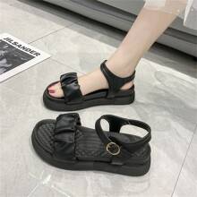 女士夏季2023新款系带拖鞋，沙滩户外凉鞋，百搭舒适 - 黑色 - 查看 3