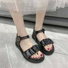 女士夏季2023新款系带拖鞋，沙滩户外凉鞋，百搭舒适 - 黑色 - 查看 4