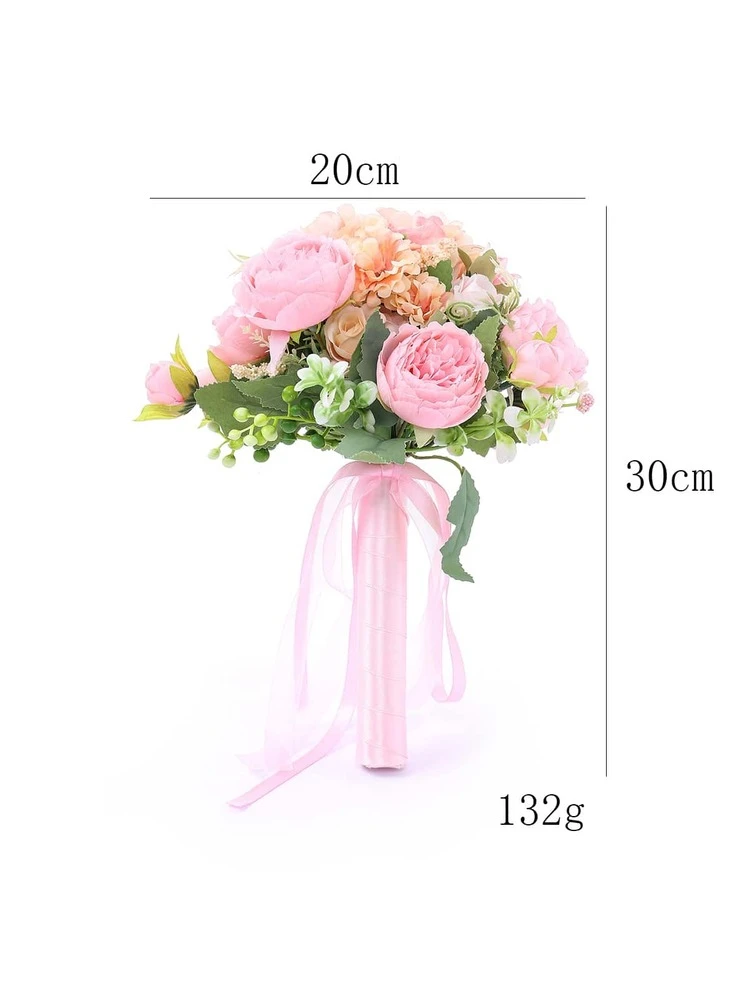 1PC Bouquet da sposa per la sposa, bouquet artificiale con nastro di seta rosa bianca per matrimonio, bouquet di rose in pizzo di perle da chiesa di nozze  320