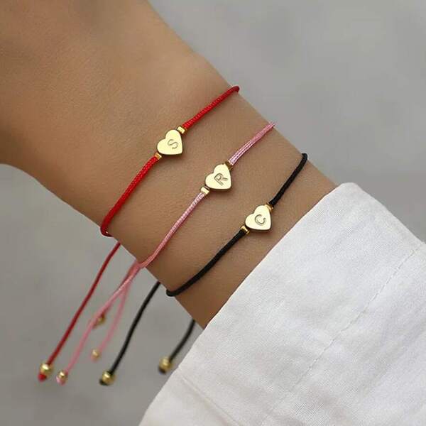 1pc Fashion Stainless Steel Heart Initial Handmade Braided Bracelet For Women Valentines