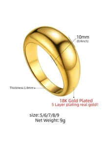 1pc 18K Gold Plated Thick Band Dome Ring, Women's Birthday Gift (Size 5-10) - Yellow Gold - View 6