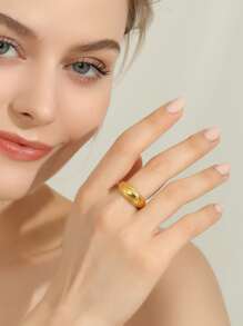 1pc 18K Gold Plated Thick Band Dome Ring, Women's Birthday Gift (Size 5-10) - Yellow Gold - View 4