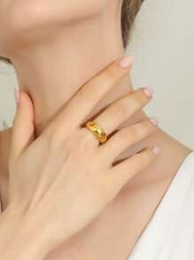 1pc 18K Gold Plated Thick Band Dome Ring, Women's Birthday Gift (Size 5-10) - Yellow Gold - View 3