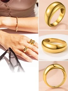 1pc 18K Gold Plated Thick Band Dome Ring, Women's Birthday Gift (Size 5-10) - Yellow Gold - View 5
