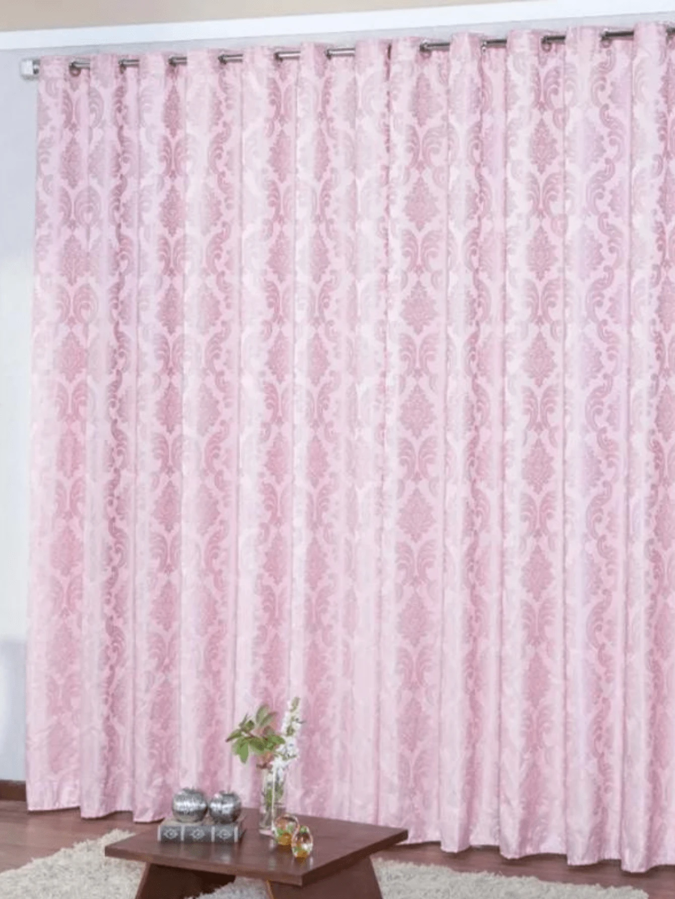 Cortina Jacquard 5.00m x 2.80m Semi Blackout Para Sala e Quarto - Rosê - Visão 1