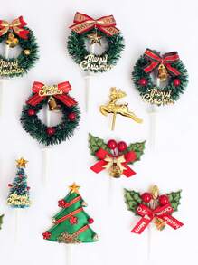 6pcs Random Color Cake Topper Set For Christmas Party, Including Wreath, Leaves, Christmas Trees, Suitable For Birthday And Bakings - Multicolor - View 4
