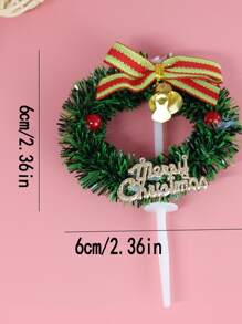 6pcs Random Color Cake Topper Set For Christmas Party, Including Wreath, Leaves, Christmas Trees, Suitable For Birthday And Bakings - Multicolor - View 6