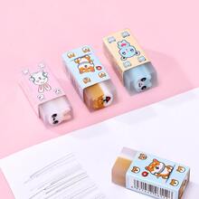 3入組隨機可愛卡通動物果凍橡皮擦,柔軟,簡單至擦除,完美適用於孩子們鉛筆寫作和糾正,樂趣三明治造型,半透明設計 - 彩色 - 查看 3