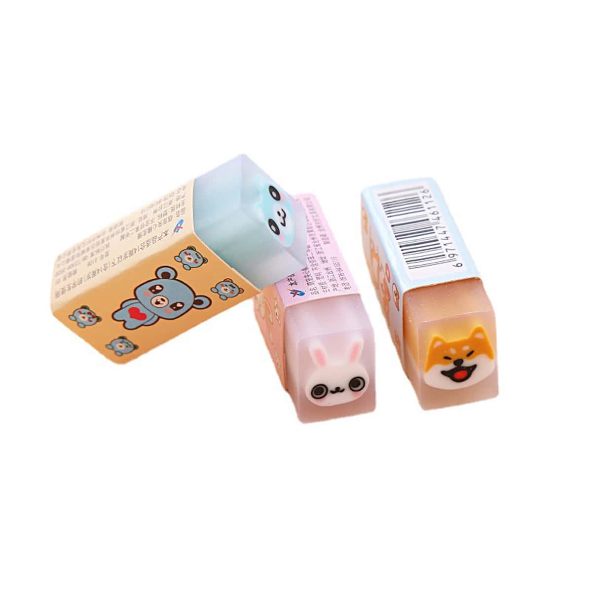 3入組隨機可愛卡通動物果凍橡皮擦,柔軟,簡單至擦除,完美適用於孩子們鉛筆寫作和糾正,樂趣三明治造型,半透明設計 - 彩色 - 查看 1