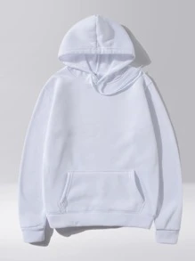 Blusa de frio Moletom Feminino Capuz Bolso Conforto Canguru Friu Flanelado - Branco - Visão 1