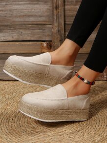 Women's Elevated Platform Chunky Heel Shoes, Spring & Autumn Casual Wedges - Beige - View 2