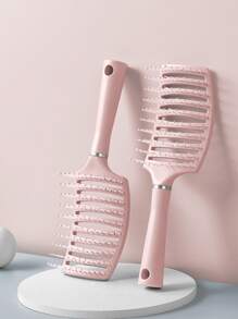 1pc Large Curved Anti-static Plastic Brush With 9 Rows Of Teeth For Voluminous, Ribbed & Massage Effect, Suitable For Hair Styling For Men & Women, Suitable For Long & Thick Hair, Paddle Shape Hair Comb. - Pink - View 3