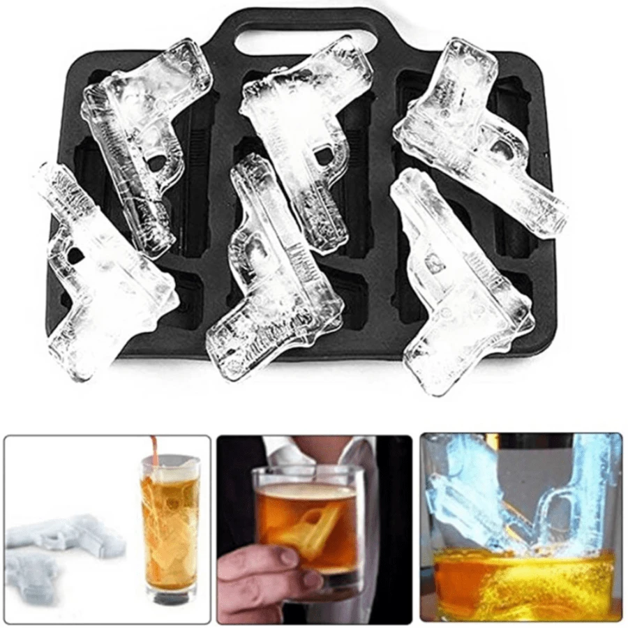 1pc Silicone 6cavity Toy Gun Shaped Ice Cube Tray, Creative Ice Box