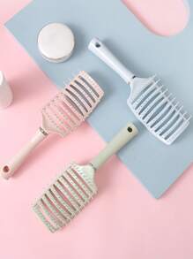 1pc Large Curved Anti-static Plastic Brush With 9 Rows Of Teeth For Voluminous, Ribbed & Massage Effect, Suitable For Hair Styling For Men & Women, Suitable For Long & Thick Hair, Paddle Shape Hair Comb. - Pink - View 7