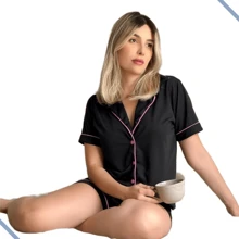 Women Pajama Sets - 黑色 - 查看 2