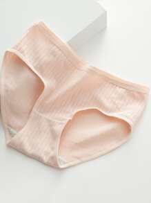 Simple Solid Color Underwear Women's Mid-Waist Breathable Thin Brief Breathable Antibacterial 5Pcs - Multicolor - View 3