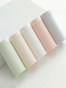 Simple Solid Color Underwear Women's Mid-Waist Breathable Thin Brief Breathable Antibacterial 5Pcs - Multicolor - View 7