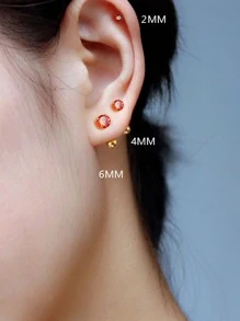 1pair 925 Sterling Silver Earring With Red Ruby & Cubic Zirconia, Fashionable Mini Daily Casual Women's Stud Earring Holiday - Yellow Gold - View 7