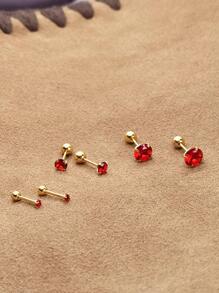 1pair 925 Sterling Silver Earring With Red Ruby & Cubic Zirconia, Fashionable Mini Daily Casual Women's Stud Earring Holiday - Yellow Gold - View 3