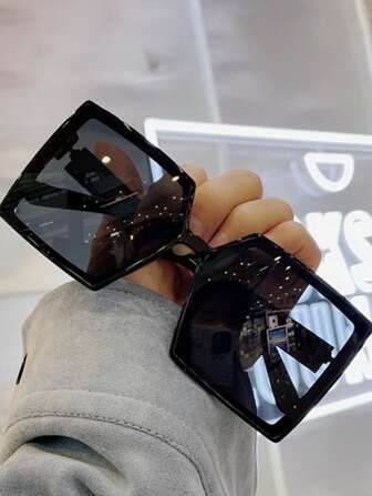 1 pieza Gafas de moda cuadradas de gran marco negro de estilo europeo y americano para mujeres