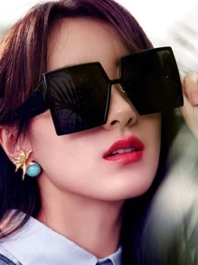 1副欧美时尚黑色大框方形女式眼镜 - 黑色 - 查看 2