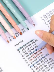 6入組馬卡龍莫蘭迪螢光筆,用於加粗加亮雙頭簽名筆,學生和辦公室文具 - 彩色 - 查看 3