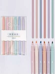 6入組馬卡龍莫蘭迪螢光筆,用於加粗加亮雙頭簽名筆,學生和辦公室文具 - 彩色 - 查看 1