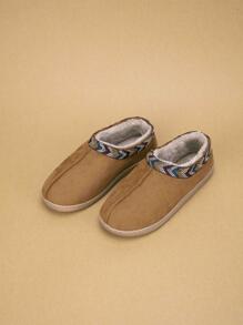 女性極簡風格編織帶裝飾舒服的&濃烈香調室內室外冬天鞋 - 卡其色 - 查看 1