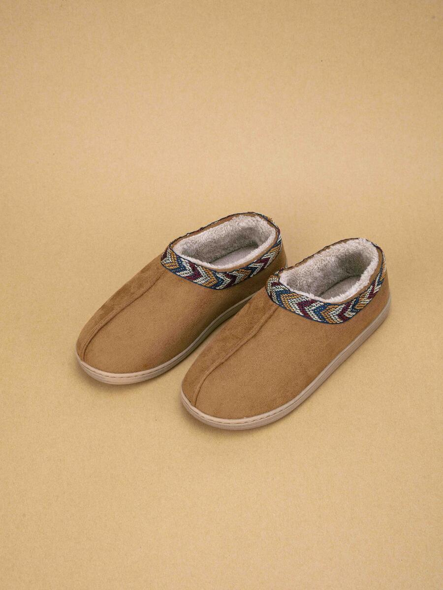 女性極簡風格編織帶裝飾舒服的&濃烈香調室內室外冬天鞋 - 卡其色 - 查看 1