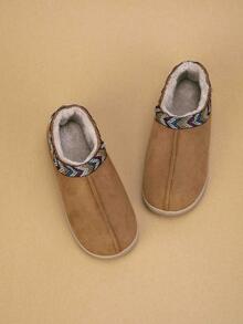 女性極簡風格編織帶裝飾舒服的&濃烈香調室內室外冬天鞋 - 卡其色 - 查看 2