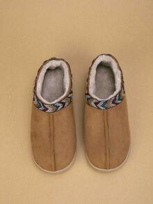 女性極簡風格編織帶裝飾舒服的&濃烈香調室內室外冬天鞋 - 卡其色 - 查看 3