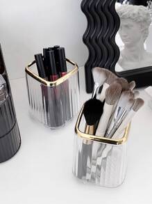 1入組透明白色化妝刷儲物筒，豪華梳妝台桌面收納盒，適用於化妝品、口紅 - 白色 - 查看 2