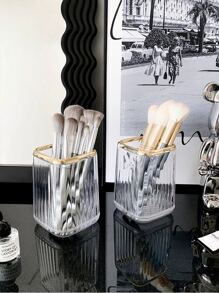 1入組透明白色化妝刷儲物筒，豪華梳妝台桌面收納盒，適用於化妝品、口紅 - 白色 - 查看 3