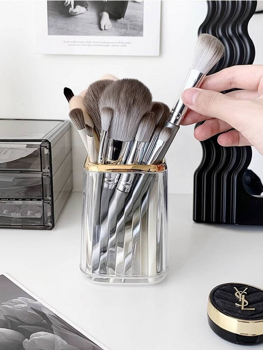 1入組透明白色化妝刷儲物筒，豪華梳妝台桌面收納盒，適用於化妝品、口紅 - 白色 - 查看 1