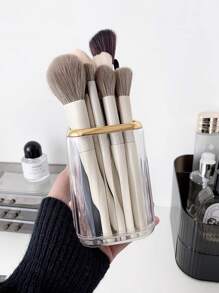 1入組透明白色化妝刷儲物筒，豪華梳妝台桌面收納盒，適用於化妝品、口紅 - 白色 - 查看 5